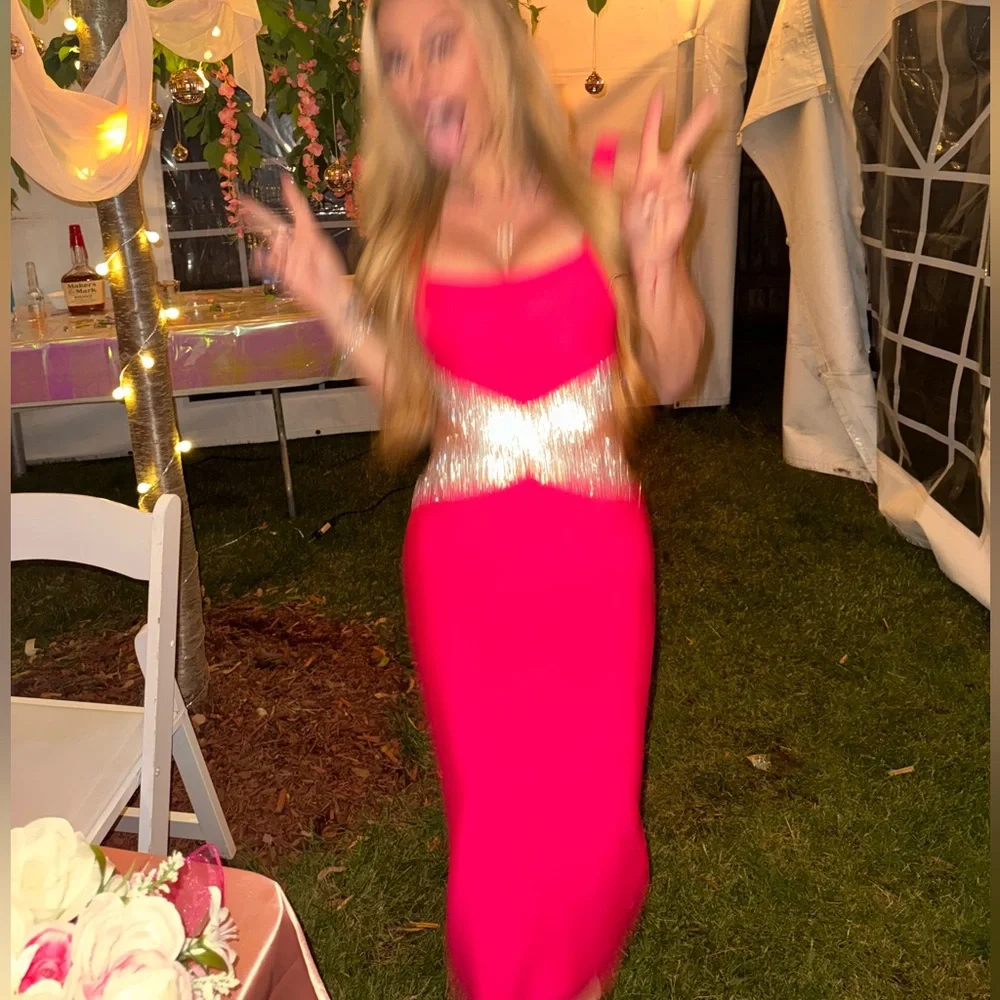 Elegant Pink Dress with rhinestone Accents - Picture 6 of 11